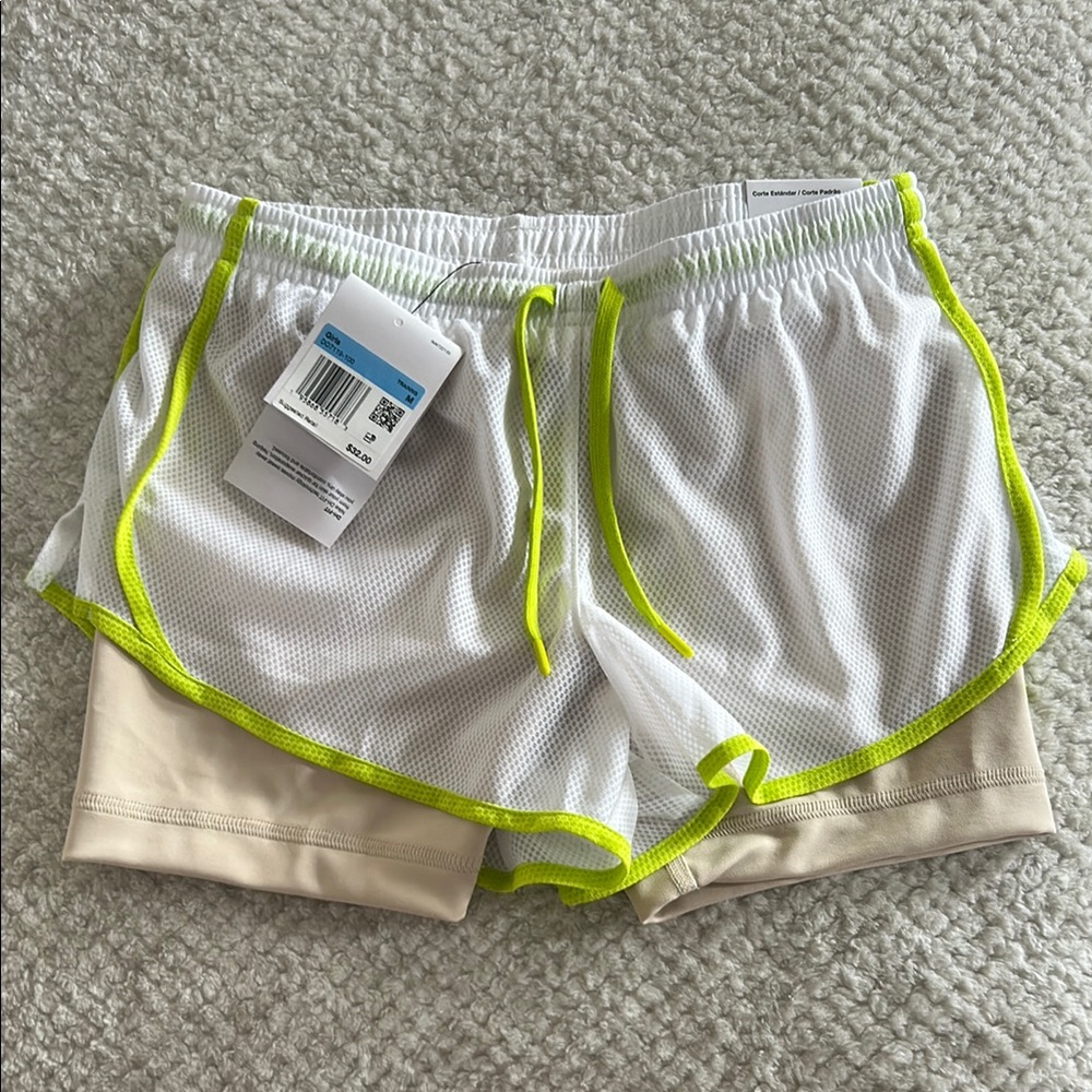 Nike Kids White and Neon Green Shorts